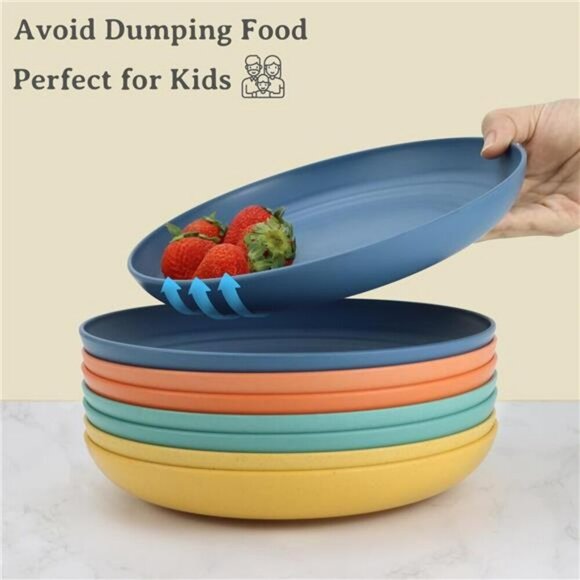 Unbreakable Wheat Straw Plates Set of 8 Microwave Dishwasher Safe Reusable - Picture 6 of 7